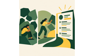 CAR format resume illustrated in green and yellow, showing a challenge, action and successful result leading to a stronger resume.