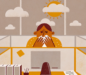 office worker sneezing