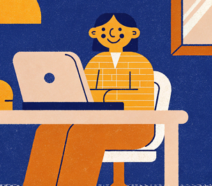 Person sitting in front of laptop, smiling. Person sitting in front of laptop, smiling.