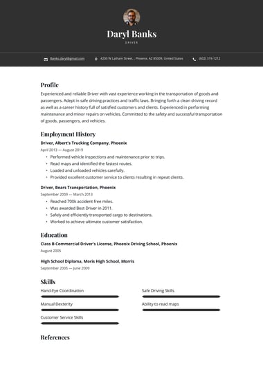 One column resume template Bold