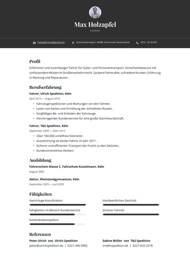 Eine spalte Lebenslauf-Vorlagen Fett