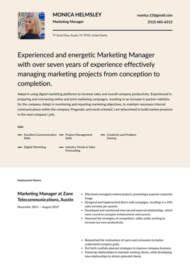 One column resume template Half Tone