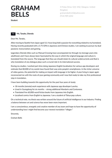 Creative cover letter template Vivid