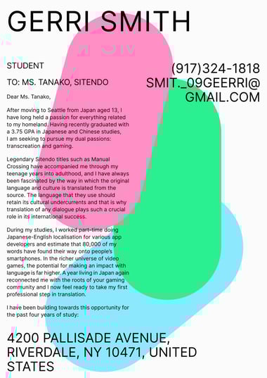 Creative cover letter template Color Splash