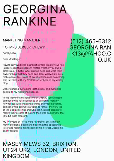 Creative cover letter template Colour Splash