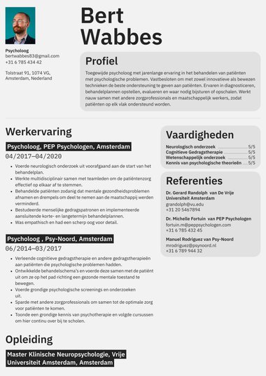 Twee kolommen cv-template Gedefinieerd