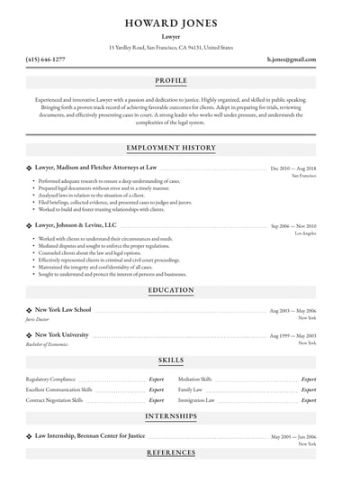 One column resume template Traditional