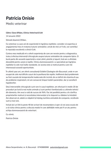 Model de scrisoare de intenție pentru Creativ Clear