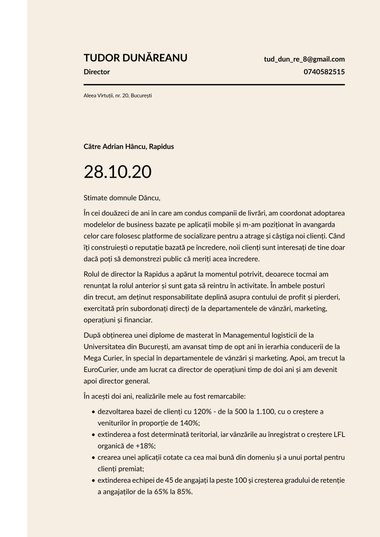 Model de scrisoare de intenție pentru Modern Half Tone