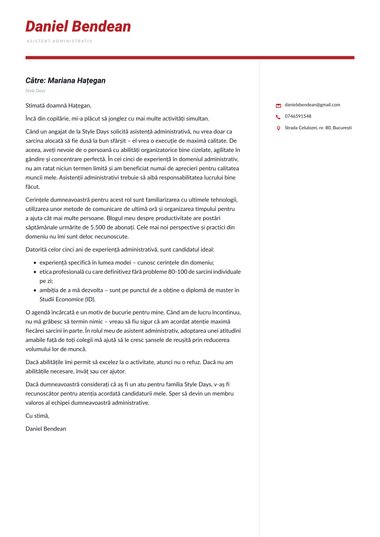 Model de scrisoare de intenție pentru Modern Modern