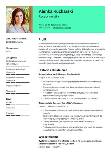 Szablony cv z dwiema kolumnami szblon CV Clear