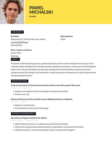 Szablony cv z jedną kolumną szblon CV Vivid