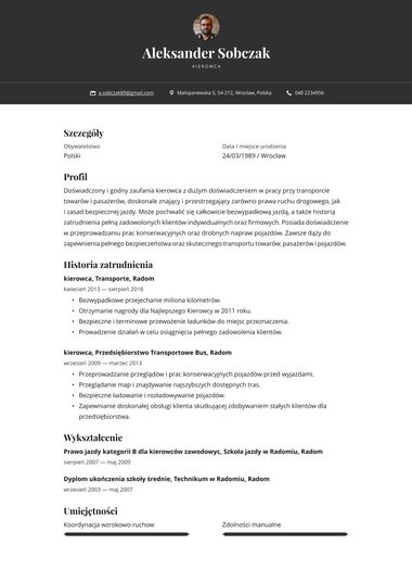 Szablony cv z jedną kolumną szblon CV Bold