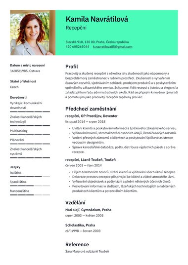 Dva sloupce šablona životopisu Jasná