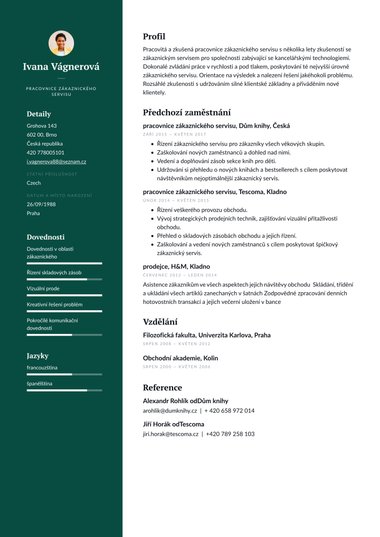 Dva sloupce šablona životopisu Profesionální