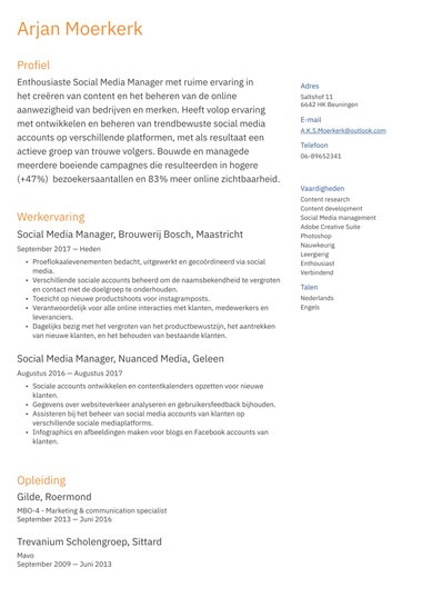 Minimalistisch cv-template Twee kolommen ATS