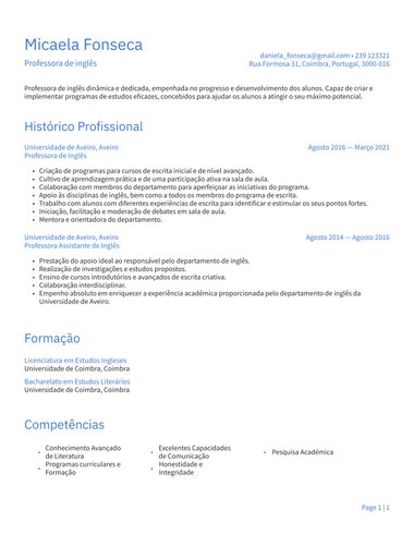 Word modelo de currículo ATS Simples