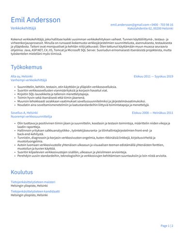 Yhden sivun ansioluettelopohja Simple ATS