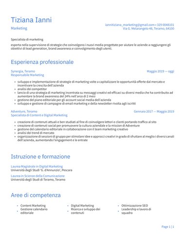 Modello di curriculum Ats – Simple ATS