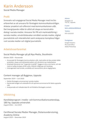 Word cv-mall ATS - två spalter
