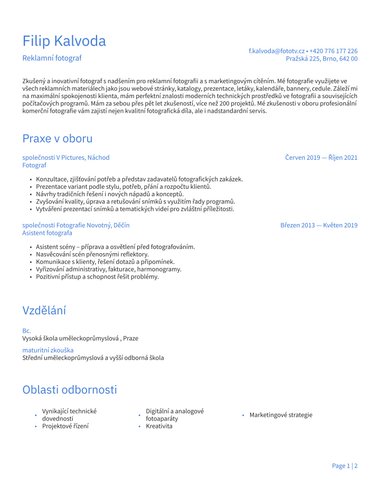 Word šablona životopisu Jednoduchá pro ATS
