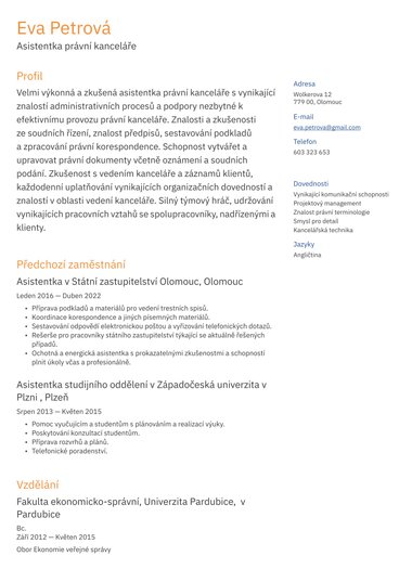 Word šablona životopisu Dvousloupcová pro ATS