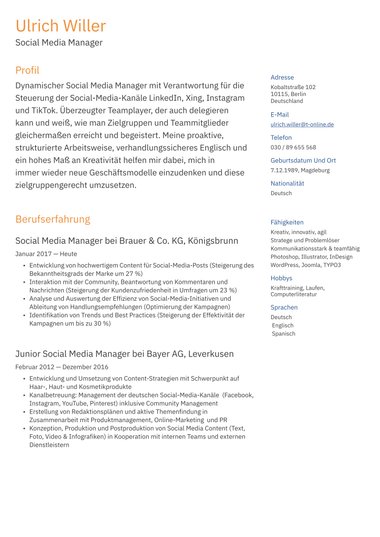 Google docs Lebenslauf-Vorlagen Zwei-Spalten-ATS