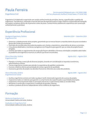 Word: modelo de currículo ATS simples