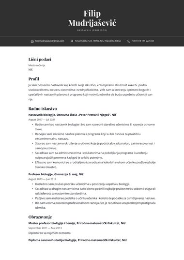 Jednostavni CV šablon Bold