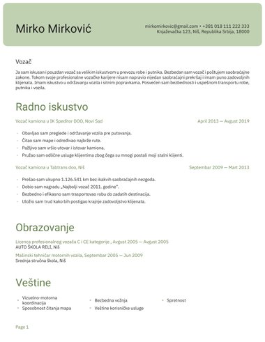 Word CV šablon Header ATS