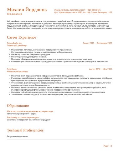 Word шаблон за CV Precision ATS
