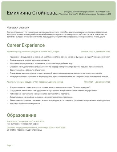 Word шаблон за CV Header ATS