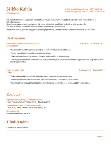Yhden sivun ansioluettelopohja Precision ATS