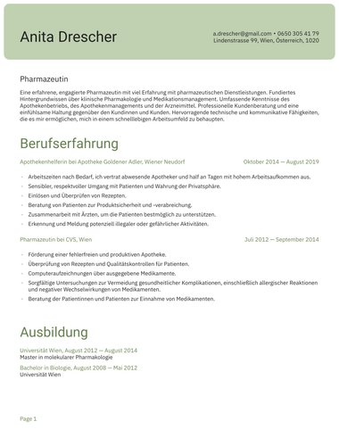 Word Vorlage für Bewerbungsschreiben Header ATS