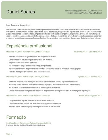 Word: modelo de currículo Cabeçalho ATS