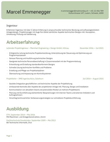 Lebenslaufvorlage «Header ATS» aus der Rubrik «Ats»