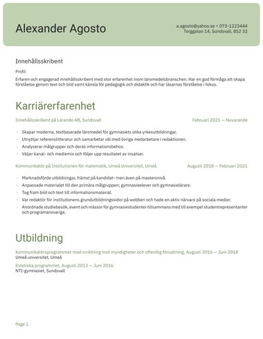Word cv-mall ATS - rubrik