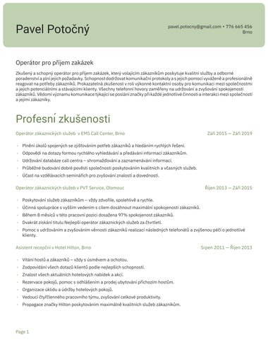 Word šablona životopisu S hlavičkou pro ATS