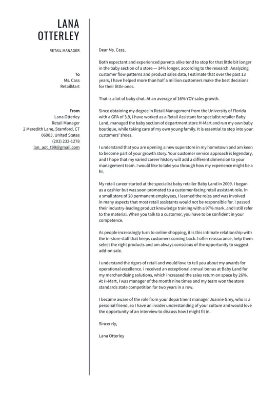 Retail cover letter example