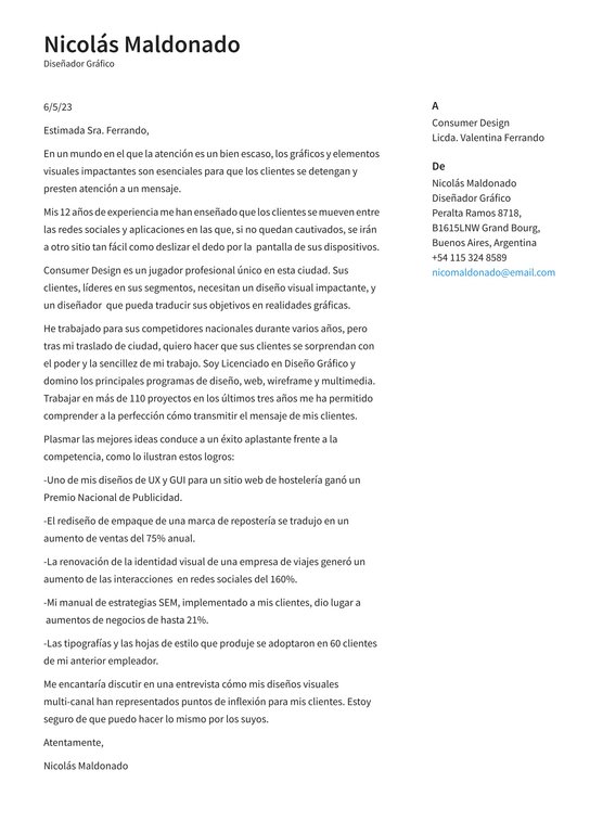 Ejemplo de cartas de presentación de Diseñador Gráfico