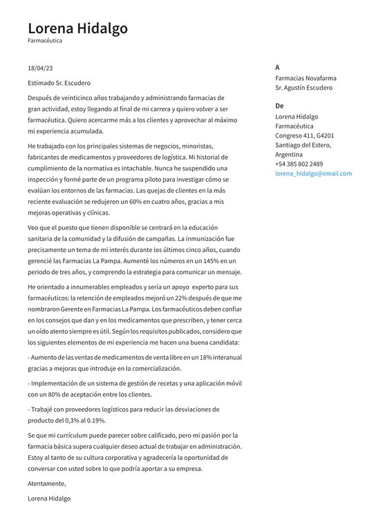 Ejemplo de cartas de presentación de Farmacéutico