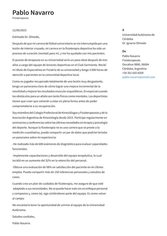 Ejemplo de cartas de presentación de Fisioterapeuta