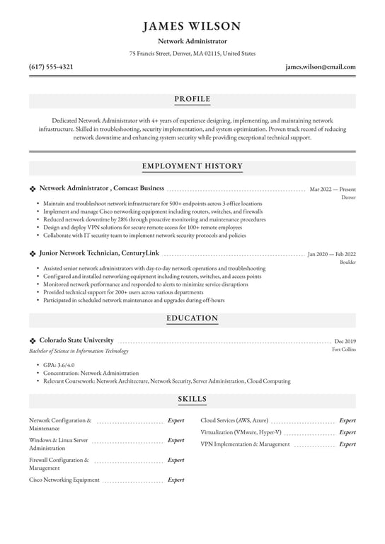 Network Administrator resume examples & templates