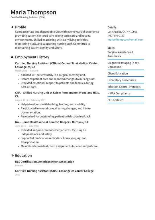 Nursing assistant resume examples & templates