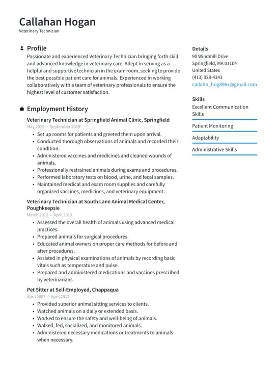 Vet tech resume examples & templates
