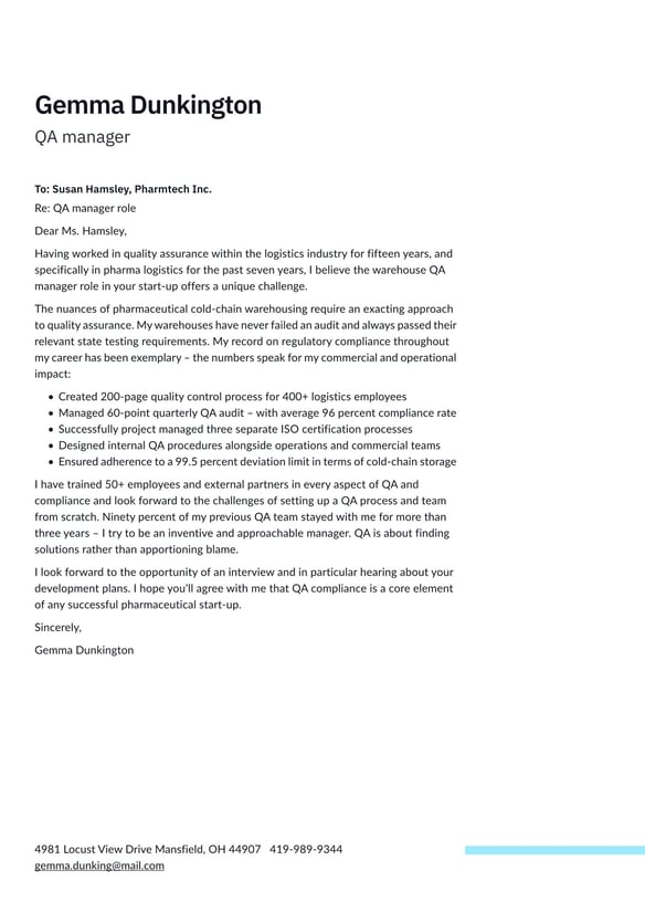 Quality Assurance (QA) cover_letter example
