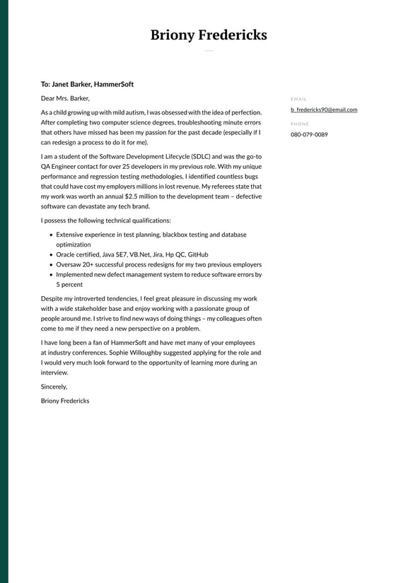 Quality Assurance Engineer cover_letter example