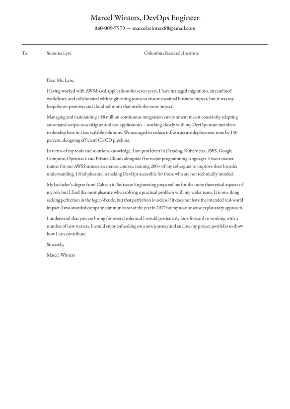 DevOps Engineer cover_letter example