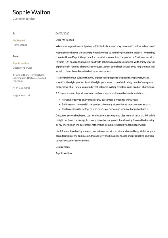 Customer Service Representative cover_letter example
