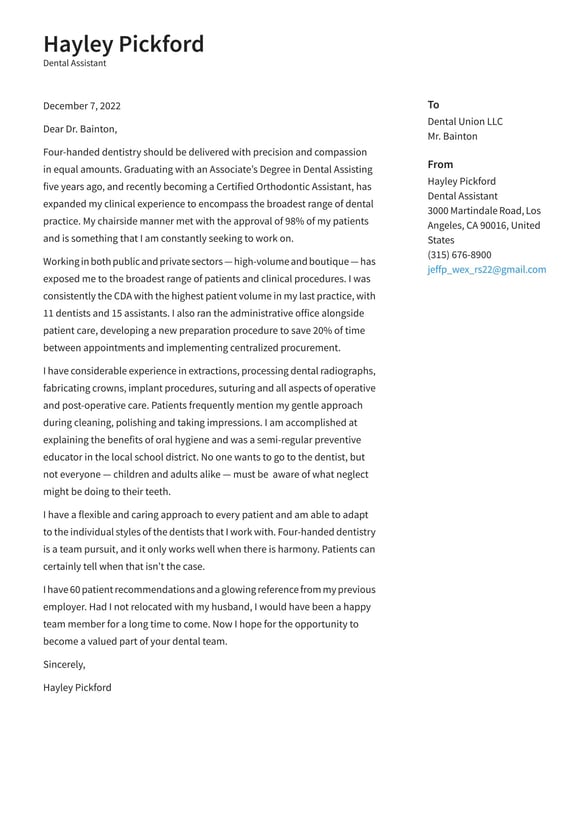 Dental assistant cover_letter example